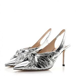 Jimmy Choo Annabell 85 Pumps Silver Metallic Slingback Pointed Toe